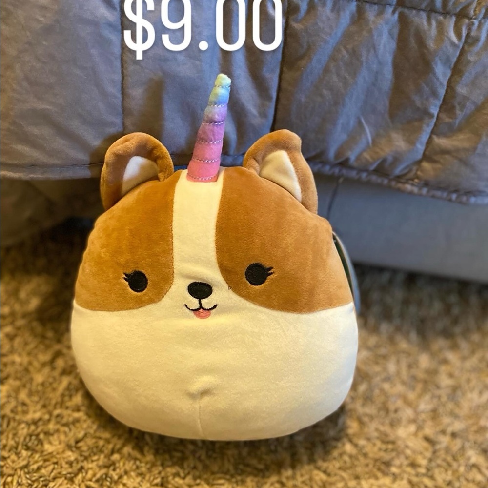 Squishmallows Brown and White Unicorn Dog